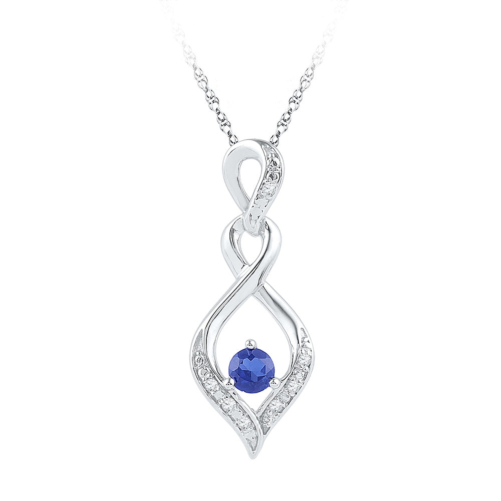 Sterling Silver Womens Round Lab-Created Blue Sapphire Solitaire Pendant 1/5 Cttw