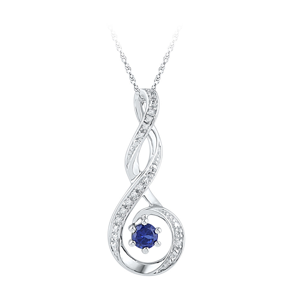 Sterling Silver Womens Round Lab-Created Blue Sapphire Fashion Pendant 1/4 Cttw