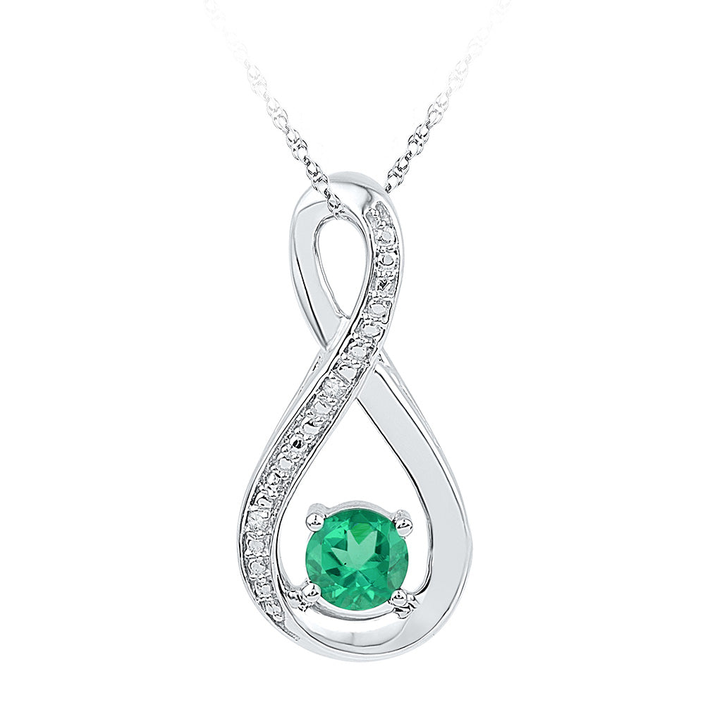 Sterling Silver Womens Round Lab-Created Emerald Fashion Pendant 1/2 Cttw