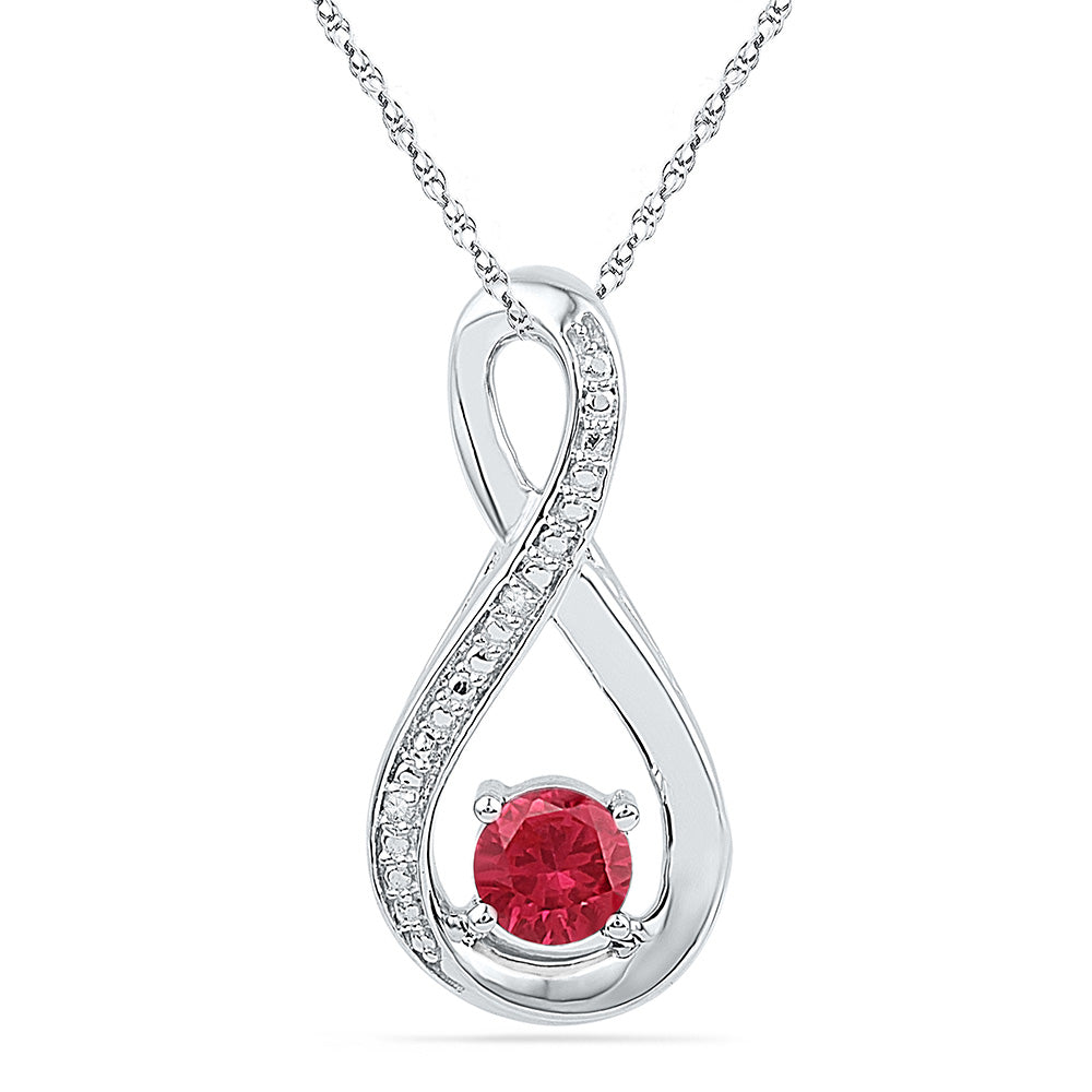 Sterling Silver Womens Round Lab-Created Ruby Diamond Fashion Pendant 5/8 Cttw