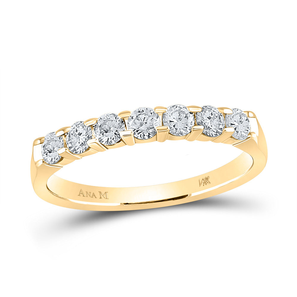 14kt Yellow Gold Womens Round Diamond Wedding Single Row Band 1/2 Cttw