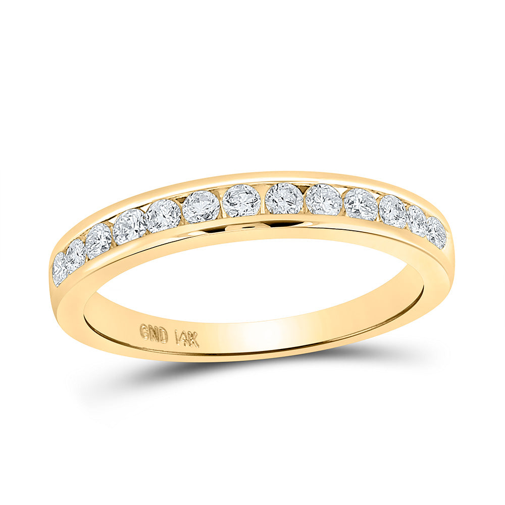 14kt Yellow Gold Womens Round Diamond Wedding Single Row Band 1/3 Cttw