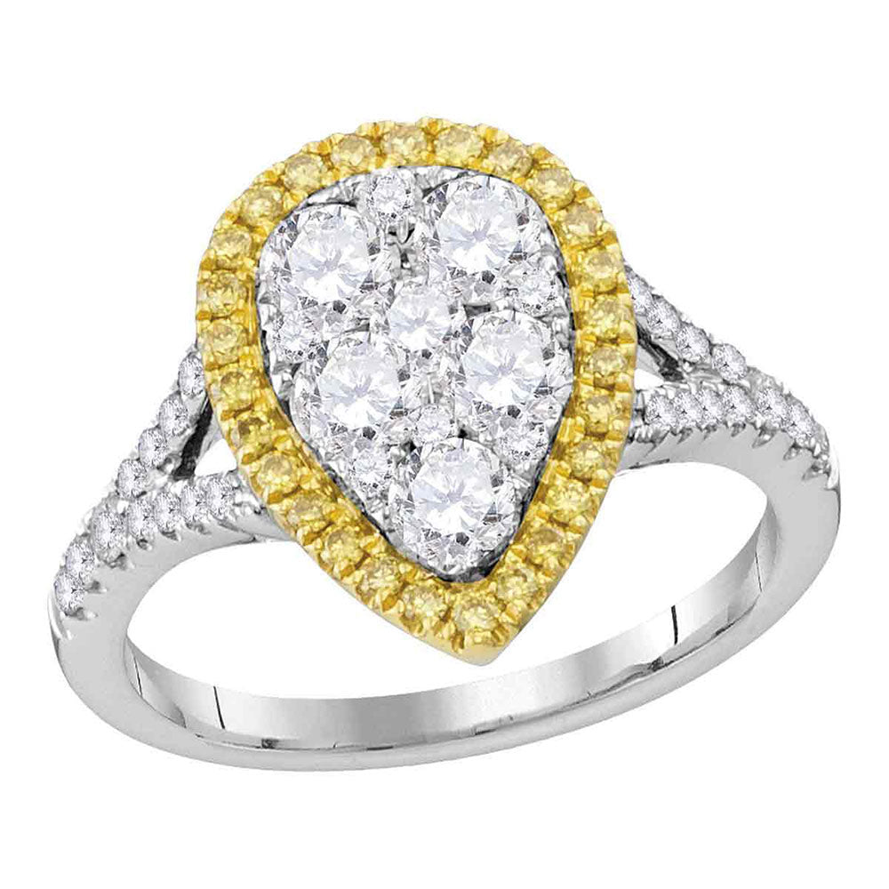 18kt White Gold Womens Round Yellow Diamond Teardrop Ring 1-1/2 Cttw