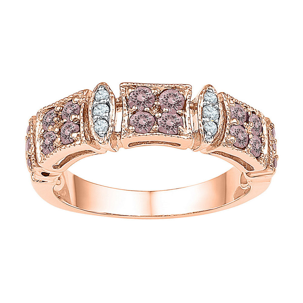 10kt Rose Gold Womens Round Morganite Diamond Band Ring 5/8 Cttw