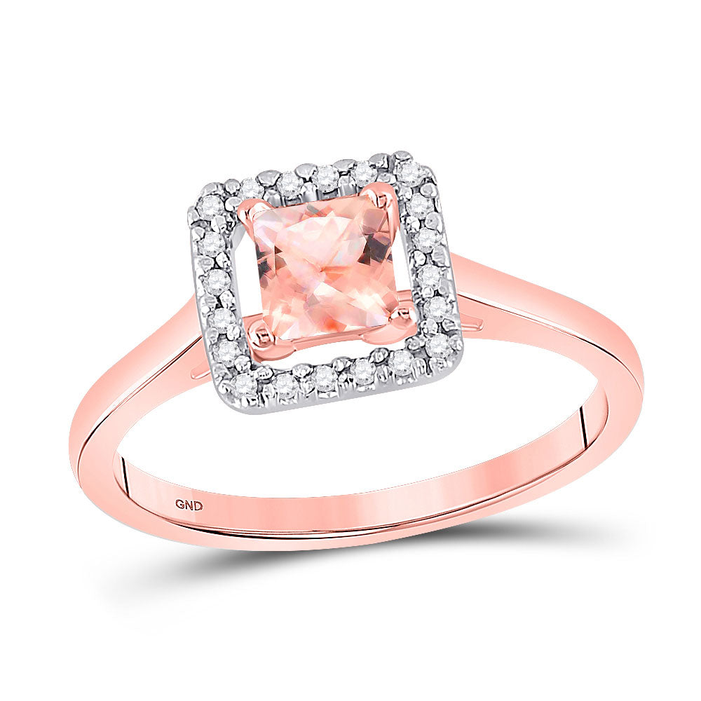 10kt Rose Gold Womens Princess Morganite Diamond Solitaire Ring 1/3 Cttw