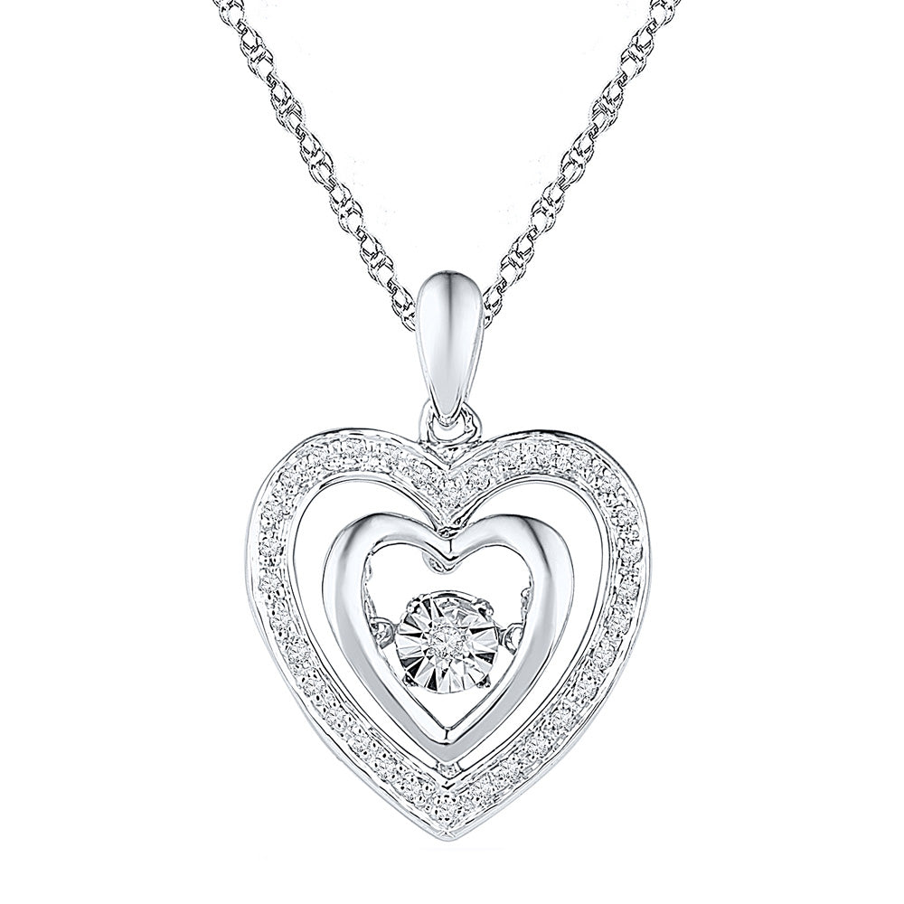 Sterling Silver Womens Round Diamond Heart Pendant 1/10 Cttw