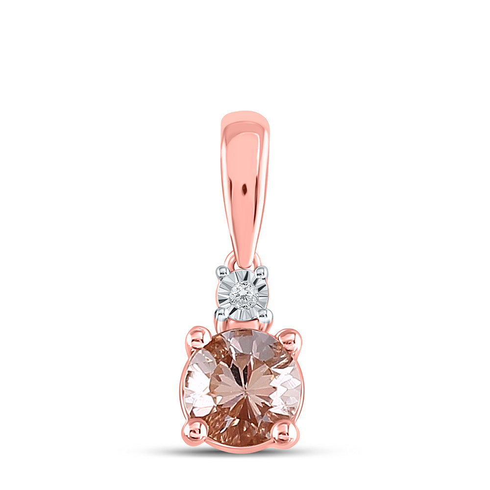 10kt Rose Gold Womens Round Lab-Created Morganite Solitaire Pendant 5/8 Cttw