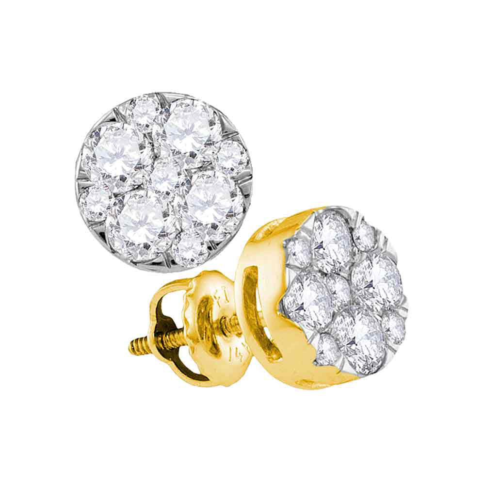 14kt Yellow Gold Womens Round Diamond Flower Cluster Earrings 1 Cttw