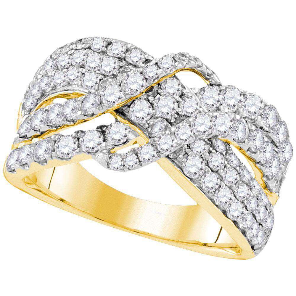 14kt Yellow Gold Womens Round Diamond Crossover Cocktail Ring 2 Cttw