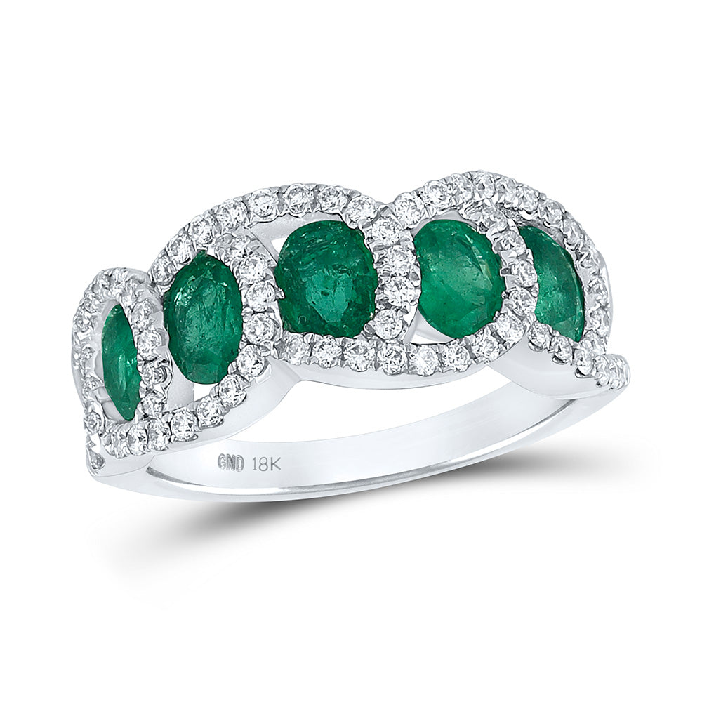 18kt White Gold Womens Oval Emerald Diamond Band Ring 2-1/2 Cttw