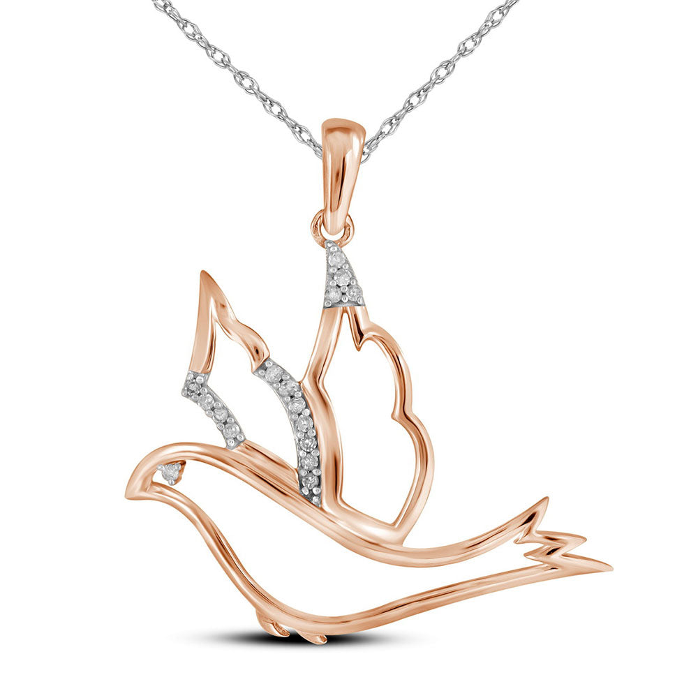 10kt Rose Gold Womens Round Diamond Animal Dove Bird Pendant 1/20 Cttw