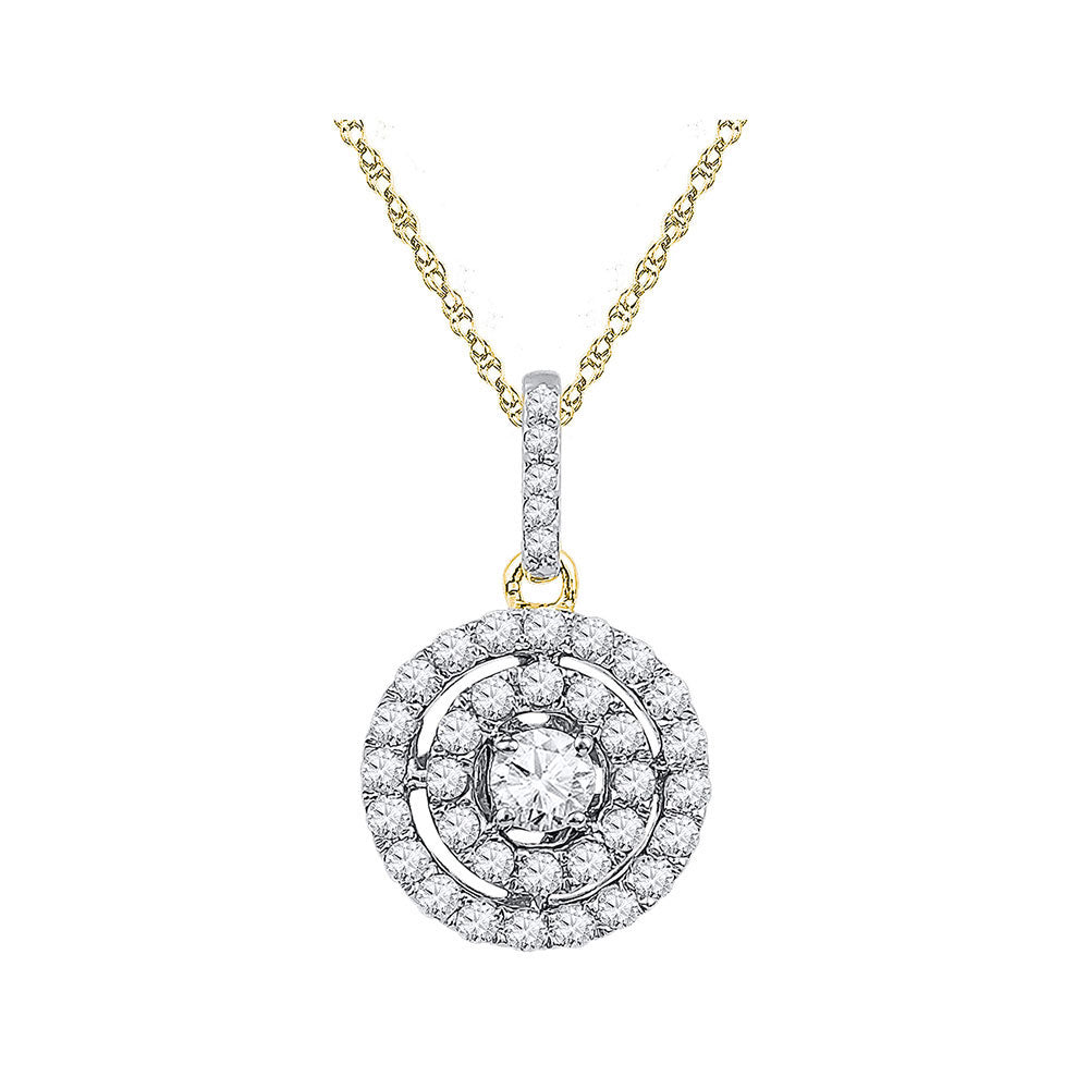 10kt Two-tone Gold Womens Round Diamond Circle Cluster Pendant 1/2 Cttw