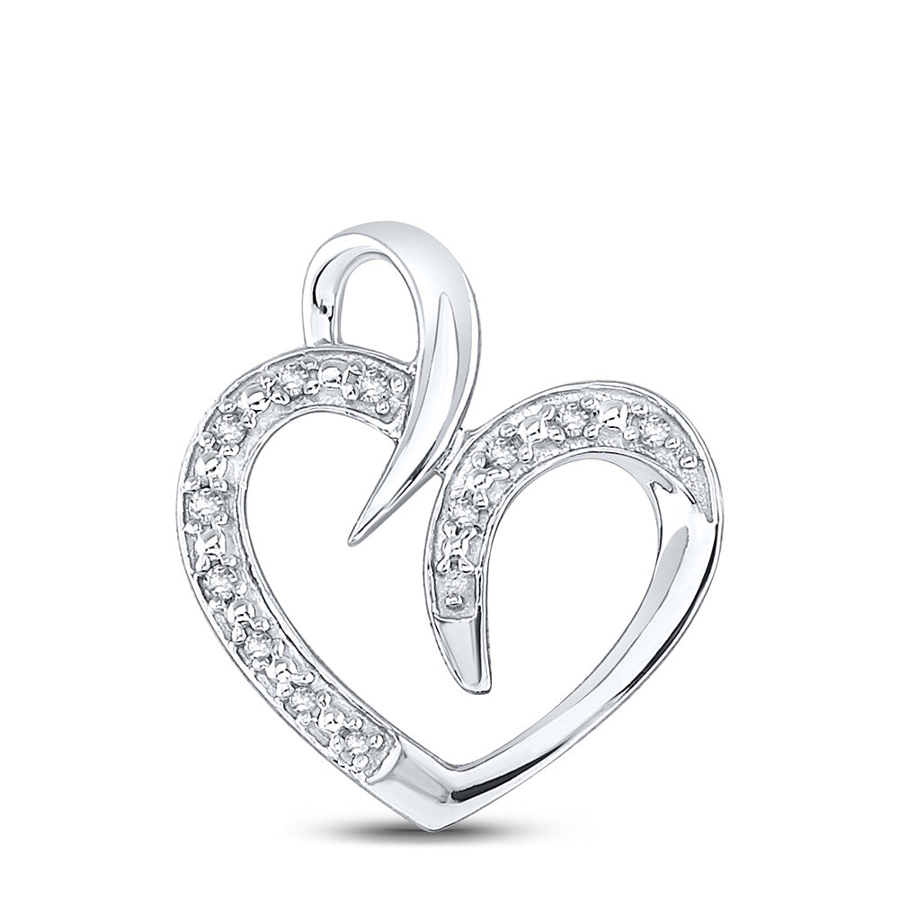 Sterling Silver Womens Round Diamond Heart Pendant 1/10 Cttw