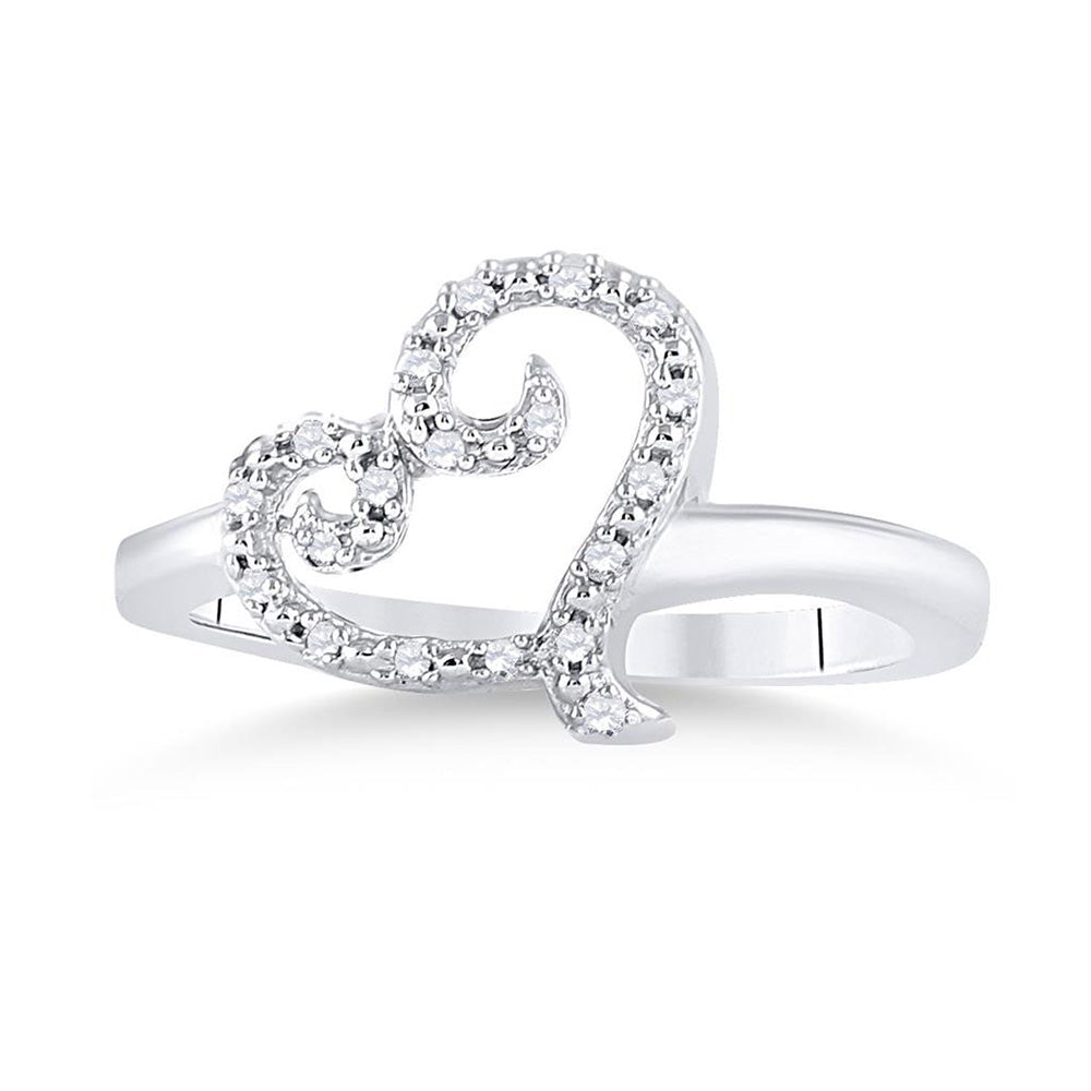 Sterling Silver Womens Round Diamond Heart Ring 1/12 Cttw