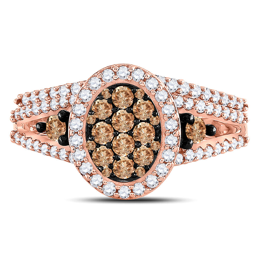 10kt Rose Gold Womens Round Brown Diamond Bridal Wedding Ring Band Set 1 Cttw