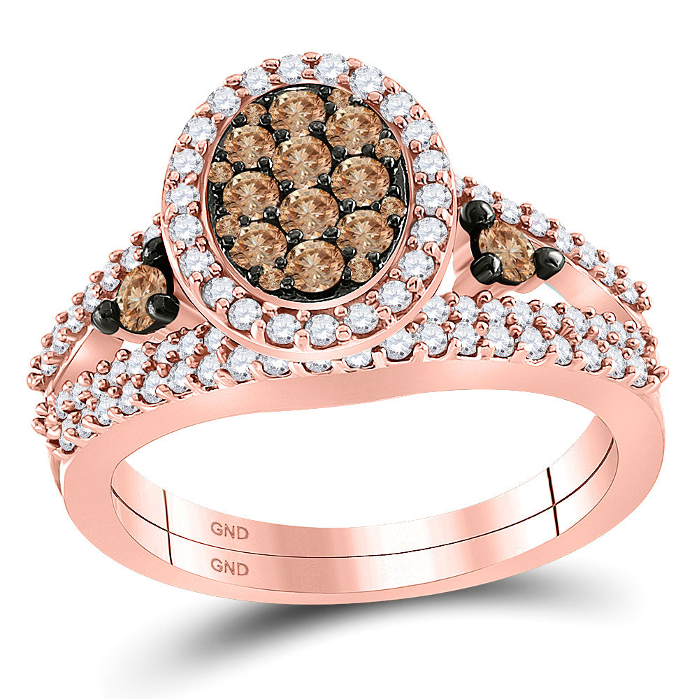 10kt Rose Gold Womens Round Brown Diamond Bridal Wedding Ring Band Set 1 Cttw