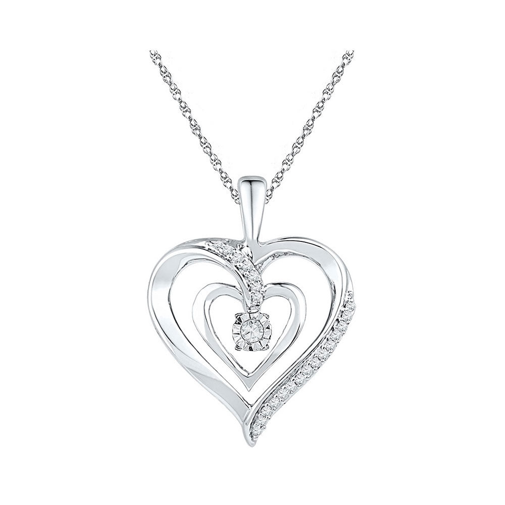 Sterling Silver Womens Round Diamond Heart Pendant 1/10 Cttw