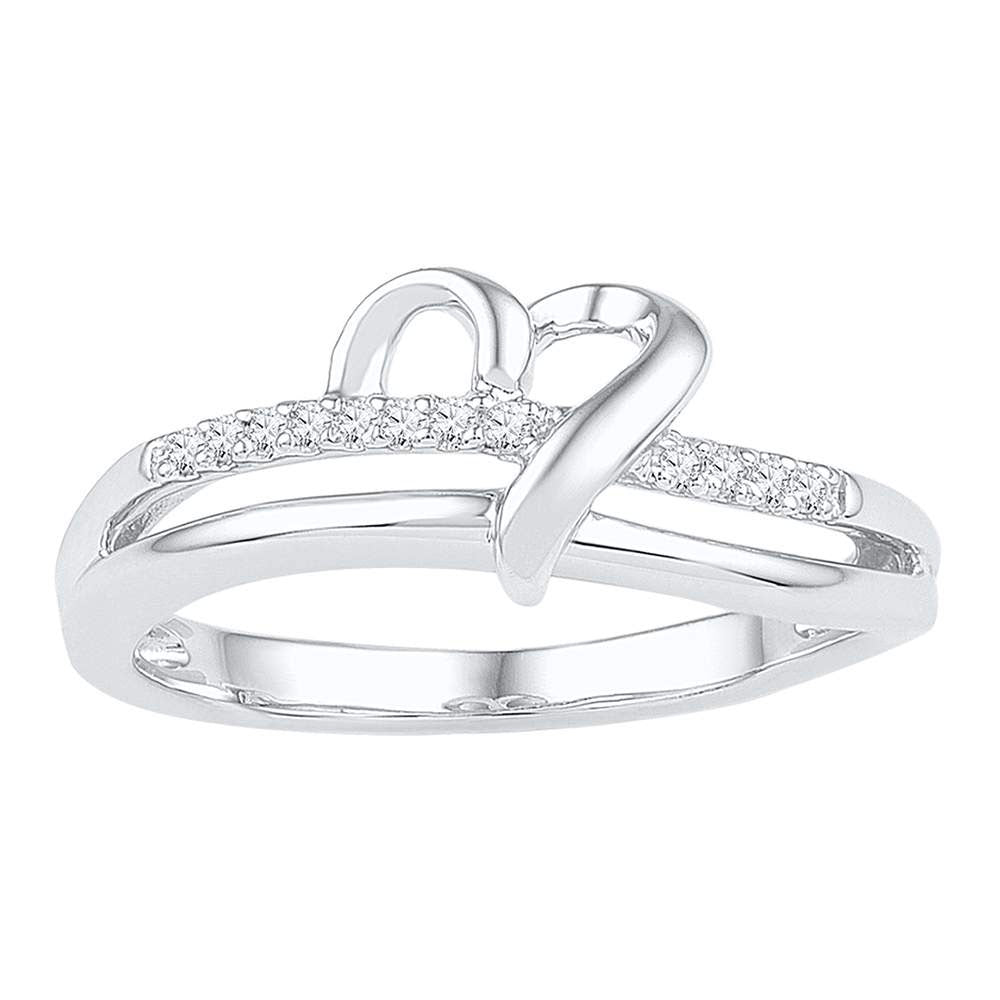 Sterling Silver Womens Round Diamond Heart Ring 1/20 Cttw