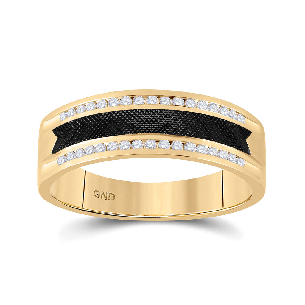 14kt Yellow Gold Mens Round Diamond Wedding Black-tone Band Ring 1/4 Cttw