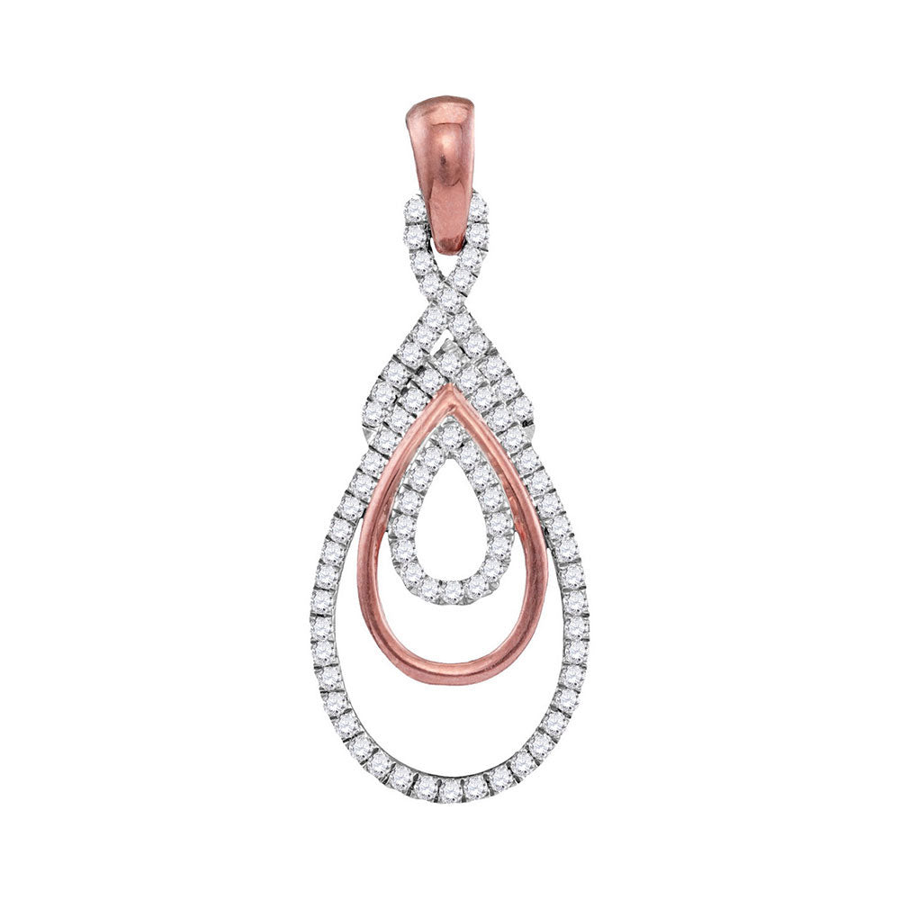 10kt Rose Gold Womens Round Diamond Triple Nested Teardrop Pendant 1/4 Cttw