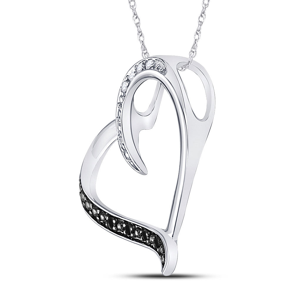 Sterling Silver Womens Round Black Color Enhanced Diamond Simple Heart Pendant 1/20 Cttw