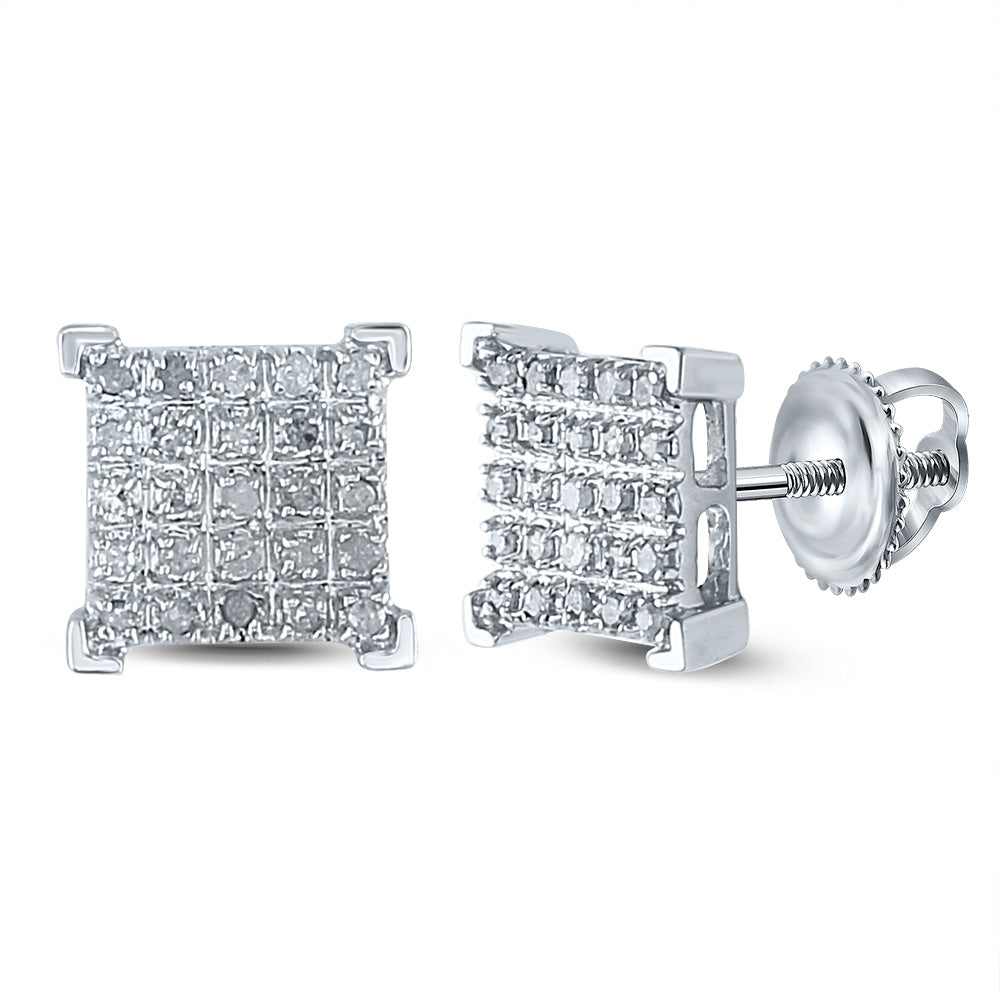 10kt White Gold Mens Round Diamond Square Earrings 1/6 Cttw