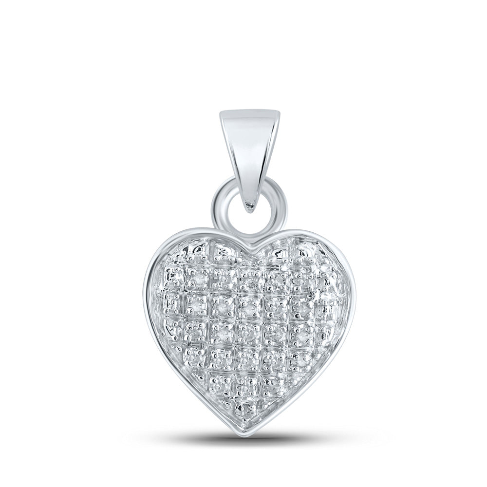 Sterling Silver Womens Round Diamond Small Heart Pendant 1/20 Cttw