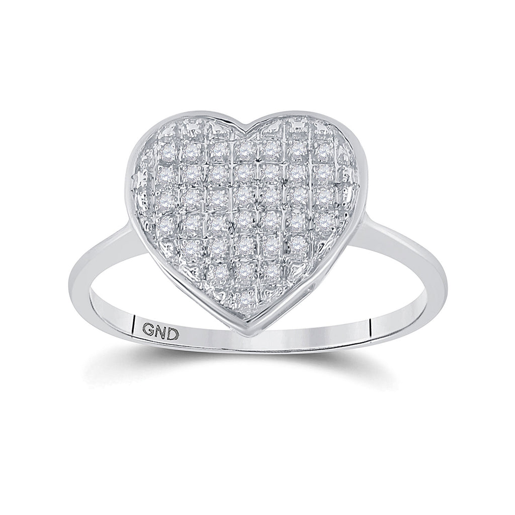 Sterling Silver Womens Round Diamond Heart Ring 1/10 Cttw