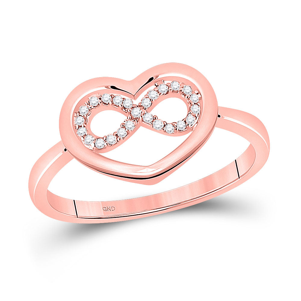 10kt Rose Gold Womens Round Diamond Infinity Heart Ring 1/20 Cttw