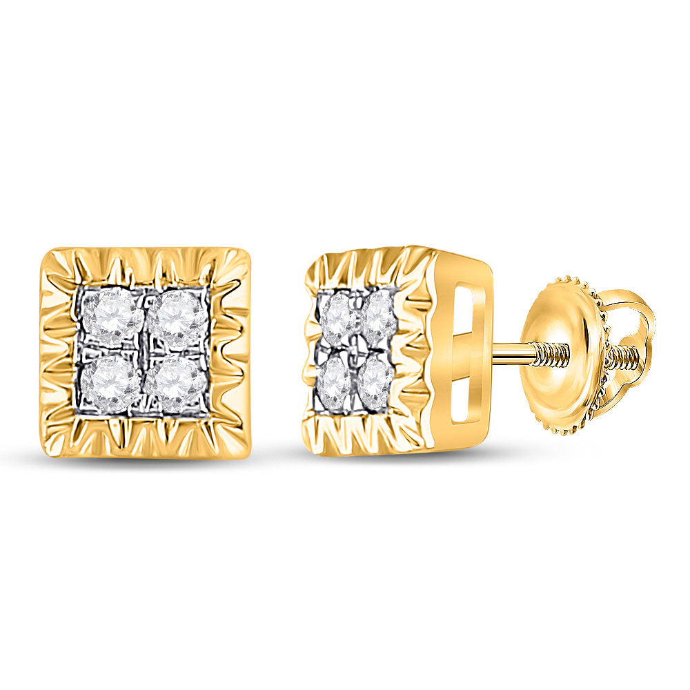 10kt Yellow Gold Womens Round Diamond Square Earrings 1/10 Cttw