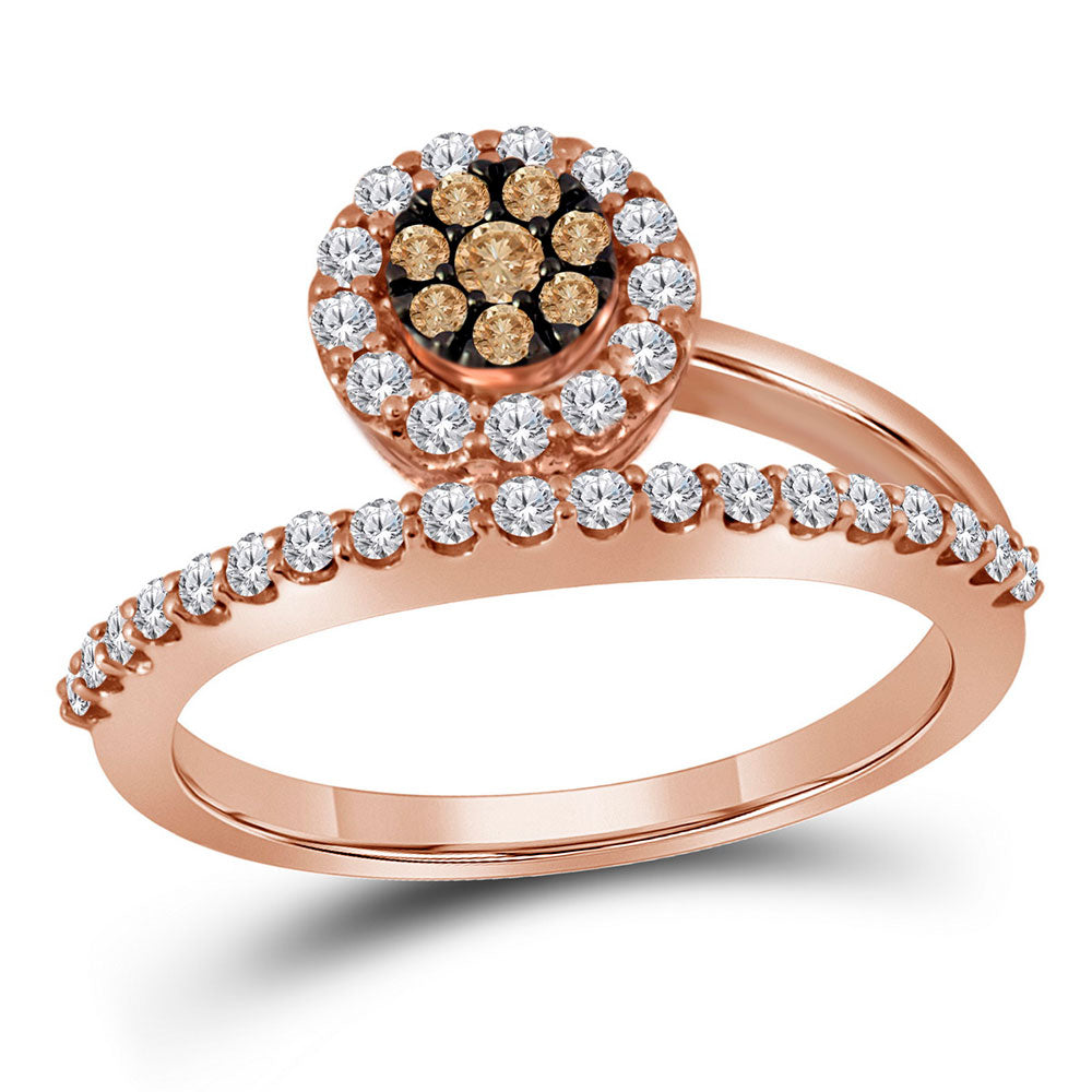 10kt Rose Gold Womens Round Brown Diamond Cluster Ring 1/2 Cttw