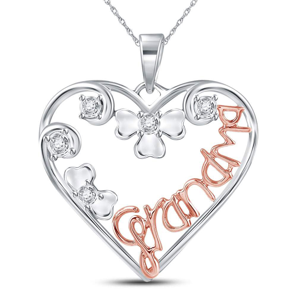 Sterling Silver Womens Round Diamond Grandma Heart Mom Mother Pendant 1/20 Cttw