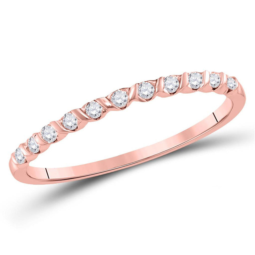 10kt Rose Gold Womens Round Diamond Stackable Band Ring 1/6 Cttw