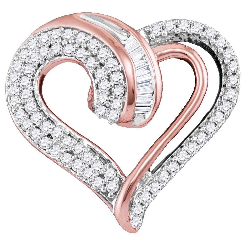 10kt Rose Gold Womens Round Diamond Heart Pendant 1/4 Cttw