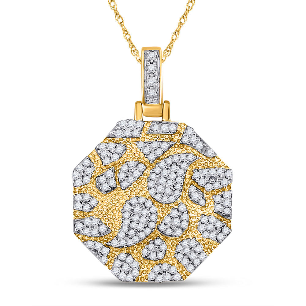 10kt Yellow Gold Mens Round Diamond Hexagon Charm Pendant 1/2 Cttw