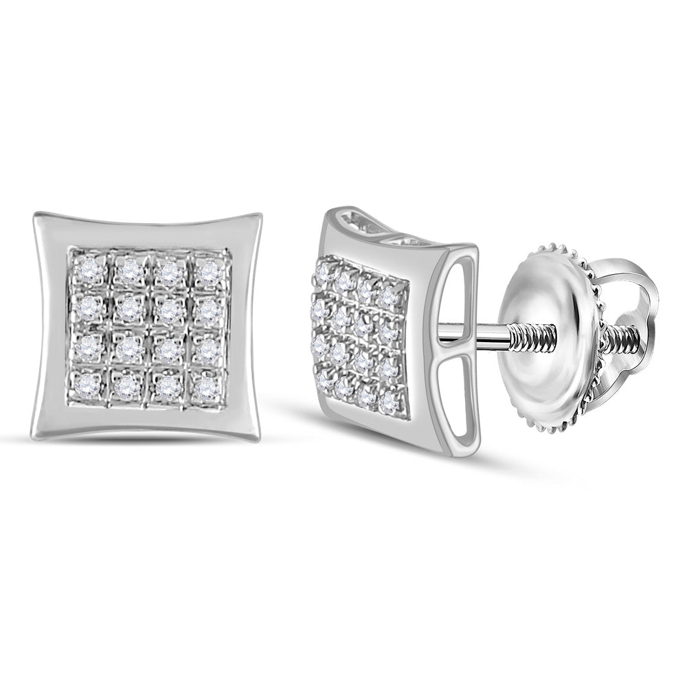 10kt White Gold Mens Round Diamond Kite Square Earrings 1/12 Cttw