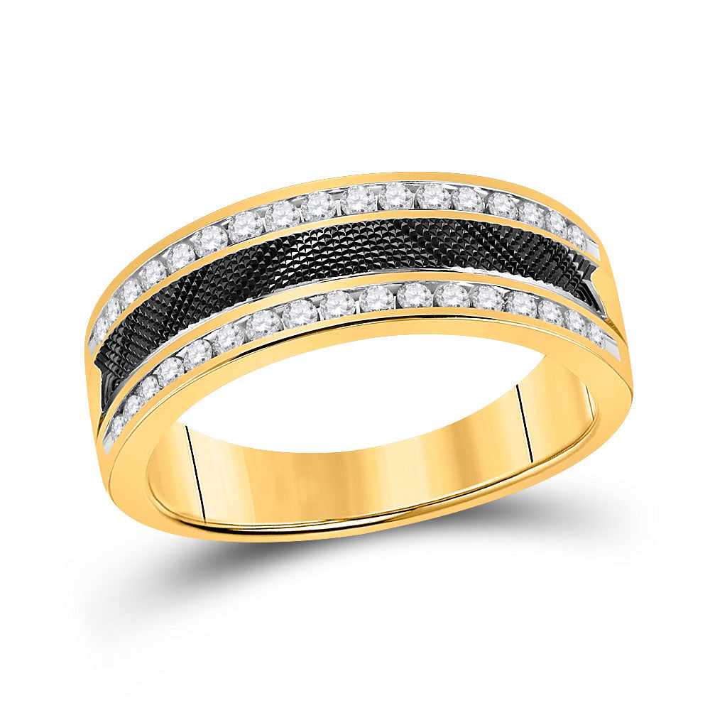 14kt Yellow Gold Mens Round Diamond Wedding Double Row Band Ring 1/2 Cttw