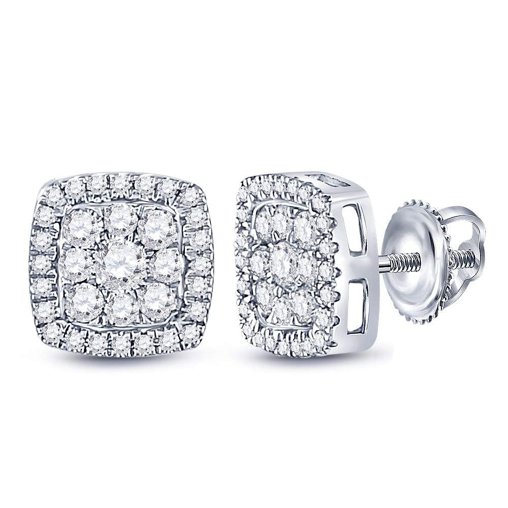 14kt White Gold Womens Round Diamond Square Cluster Earrings 3/4 Cttw