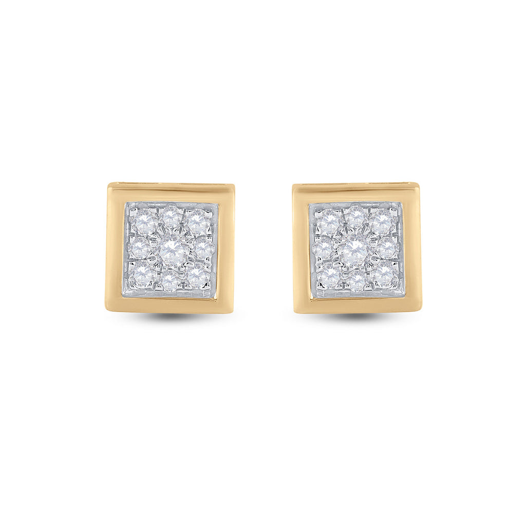 14kt Yellow Gold Mens Round Diamond Square Earrings 1/3 Cttw