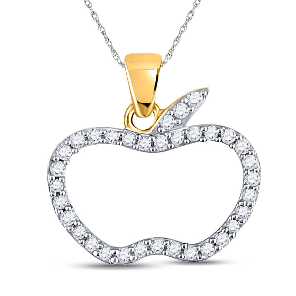 10kt Rose Gold Womens Round Diamond Apple Outline Fashion Pendant 1/5 Cttw