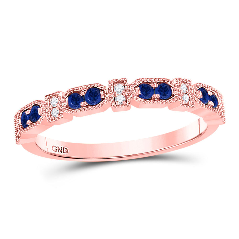 10kt Rose Gold Womens Round Blue Sapphire Diamond Stackable Band Ring 1/4 Cttw