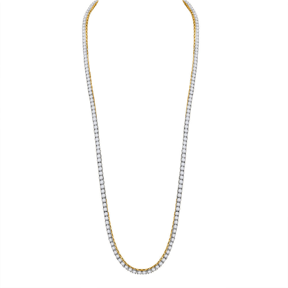 10kt Yellow Gold Mens Round Diamond 26" Tennis Chain Necklace 25-3/8 Cttw