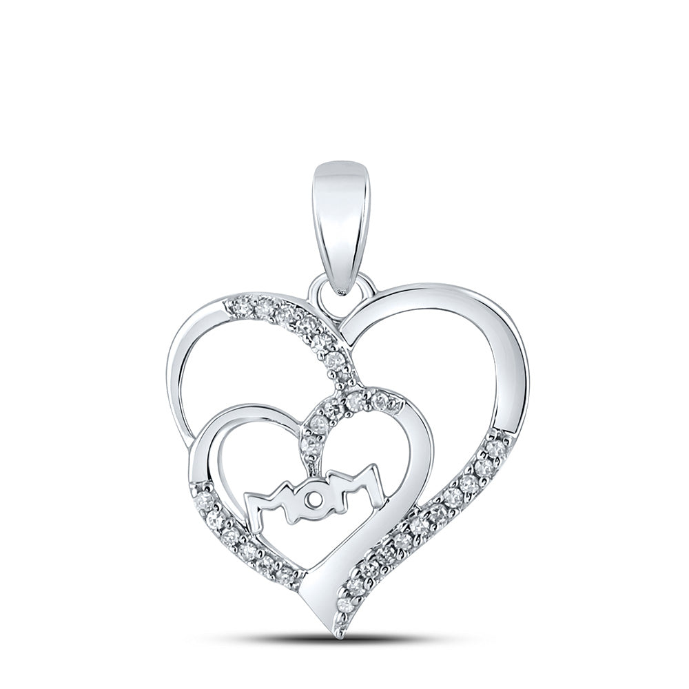 Sterling Silver Womens Round Diamond Mom Heart Pendant 1/8 Cttw