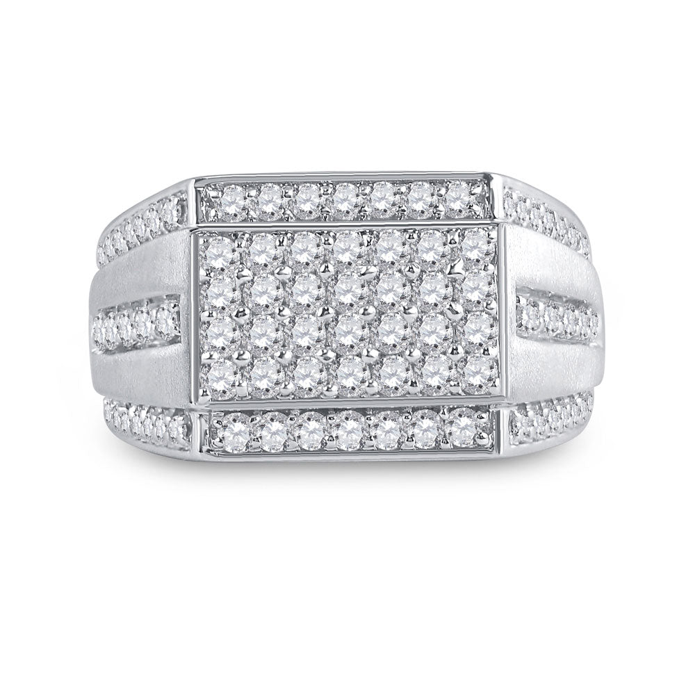 10kt White Gold Mens Round Diamond Cluster Ring 1-1/4 Cttw