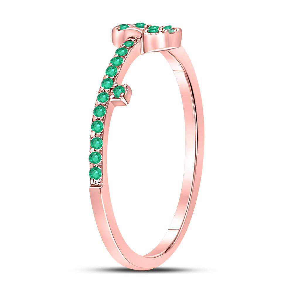 10kt Rose Gold Womens Round Emerald Key Stackable Band Ring 1/5 Cttw