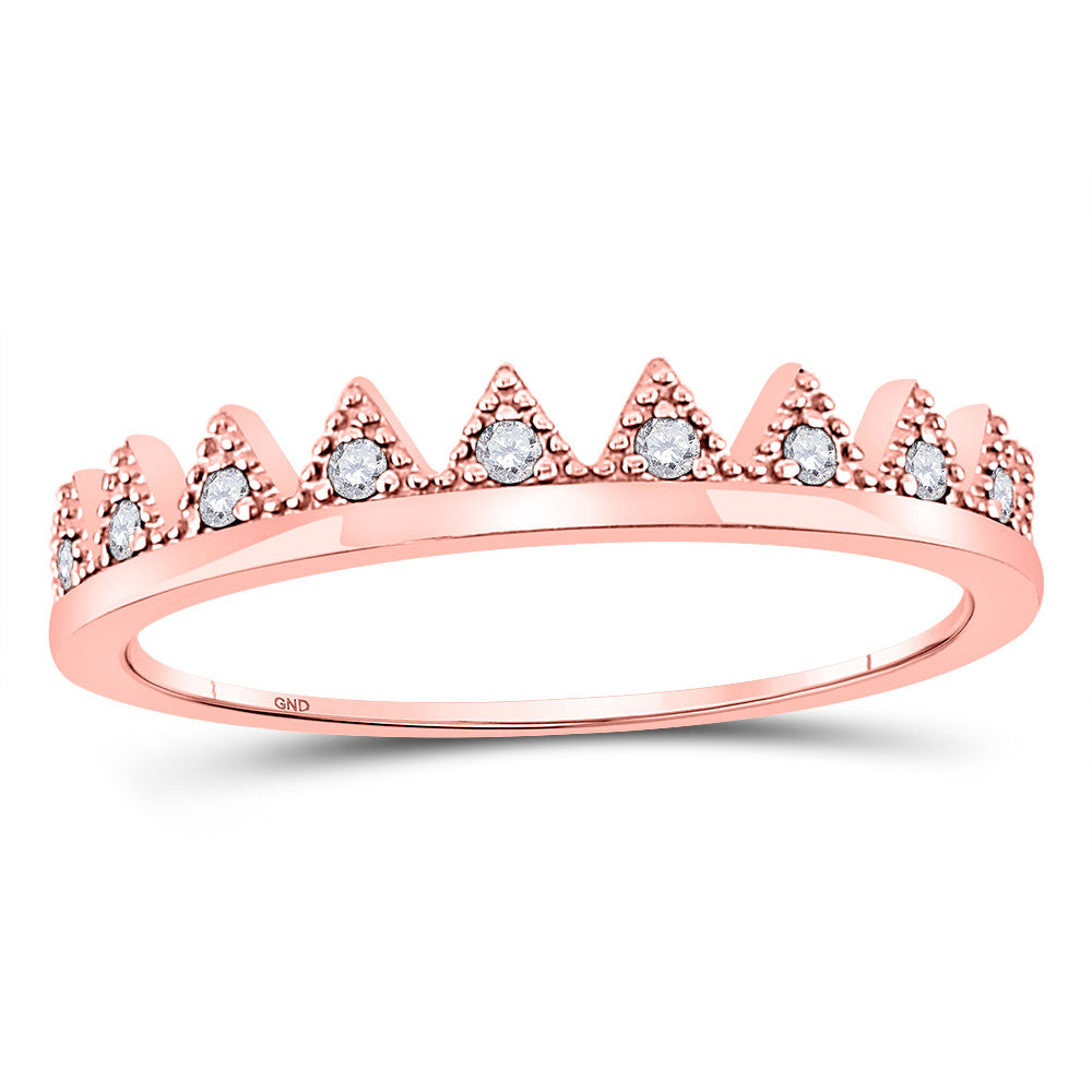 10kt Rose Gold Womens Round Diamond Chevron Stackable Band Ring 1/10 Cttw