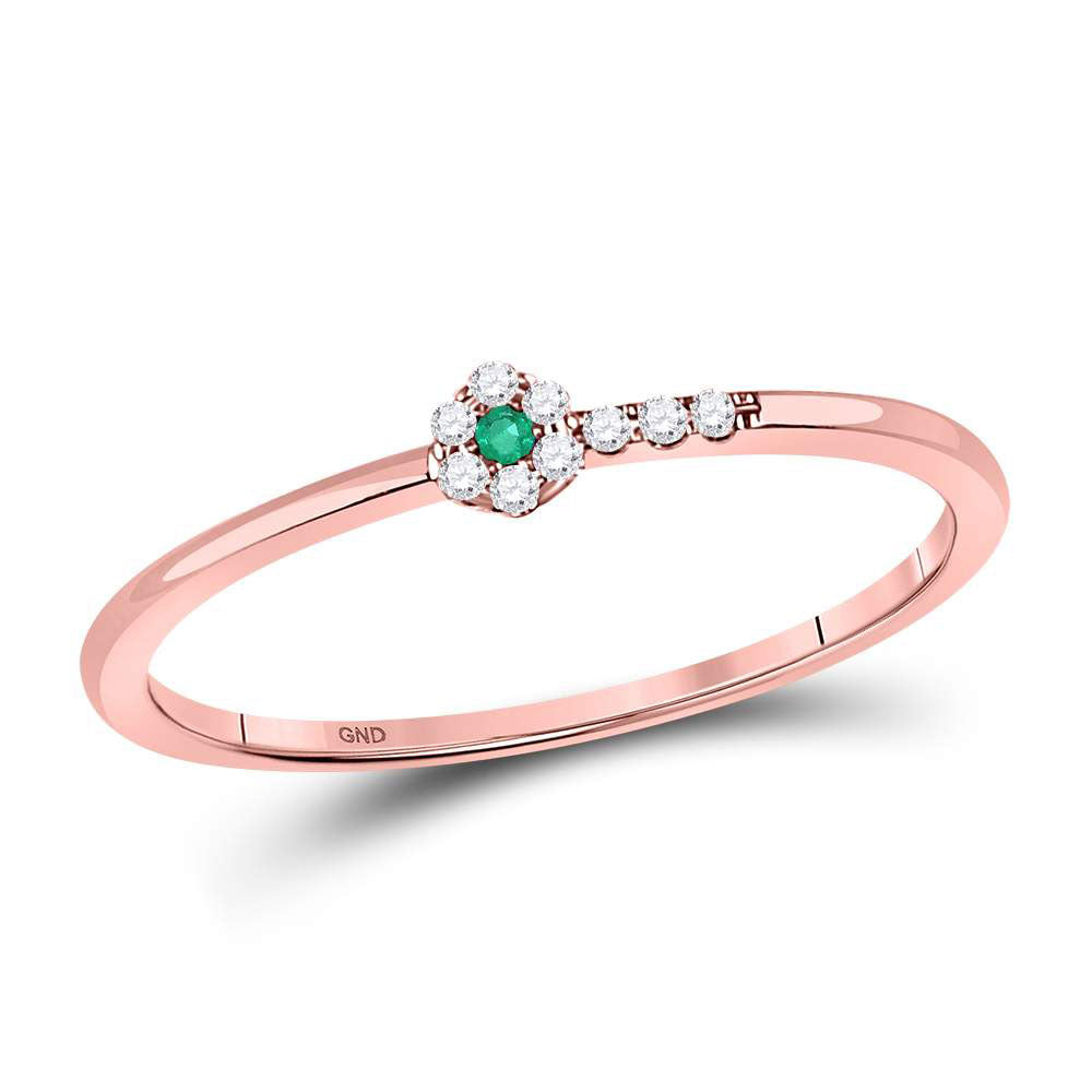 10kt Rose Gold Womens Round Emerald Diamond Slender Stackable Band Ring 1/20 Cttw