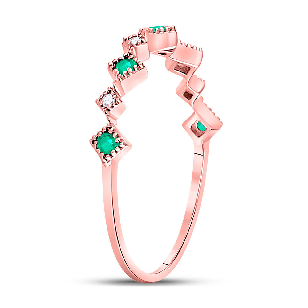 10kt Rose Gold Womens Round Emerald Diamond Square Stackable Band Ring 1/5 Cttw