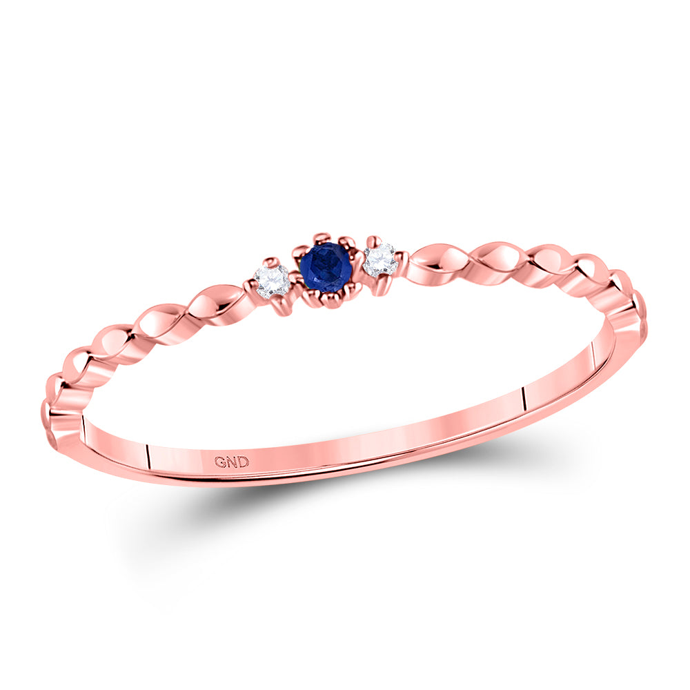 10kt Rose Gold Womens Round Blue Sapphire Diamond Stackable Band Ring .03 Cttw