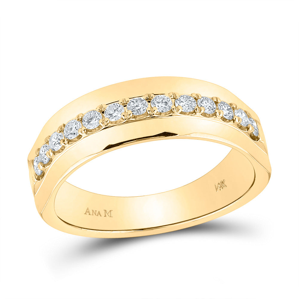 14kt Yellow Gold Mens Round Diamond Wedding Single Row Band Ring 1/2 Cttw